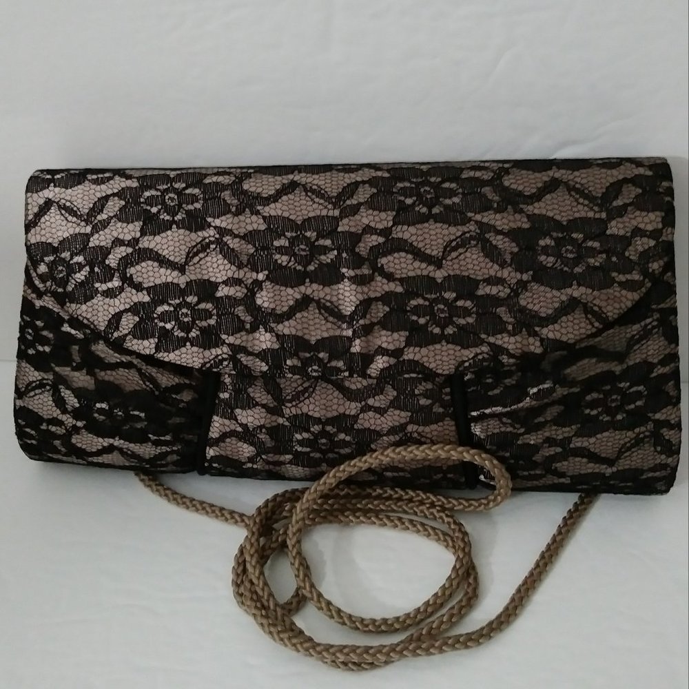 Elegant Black and Gold Lace Clutch